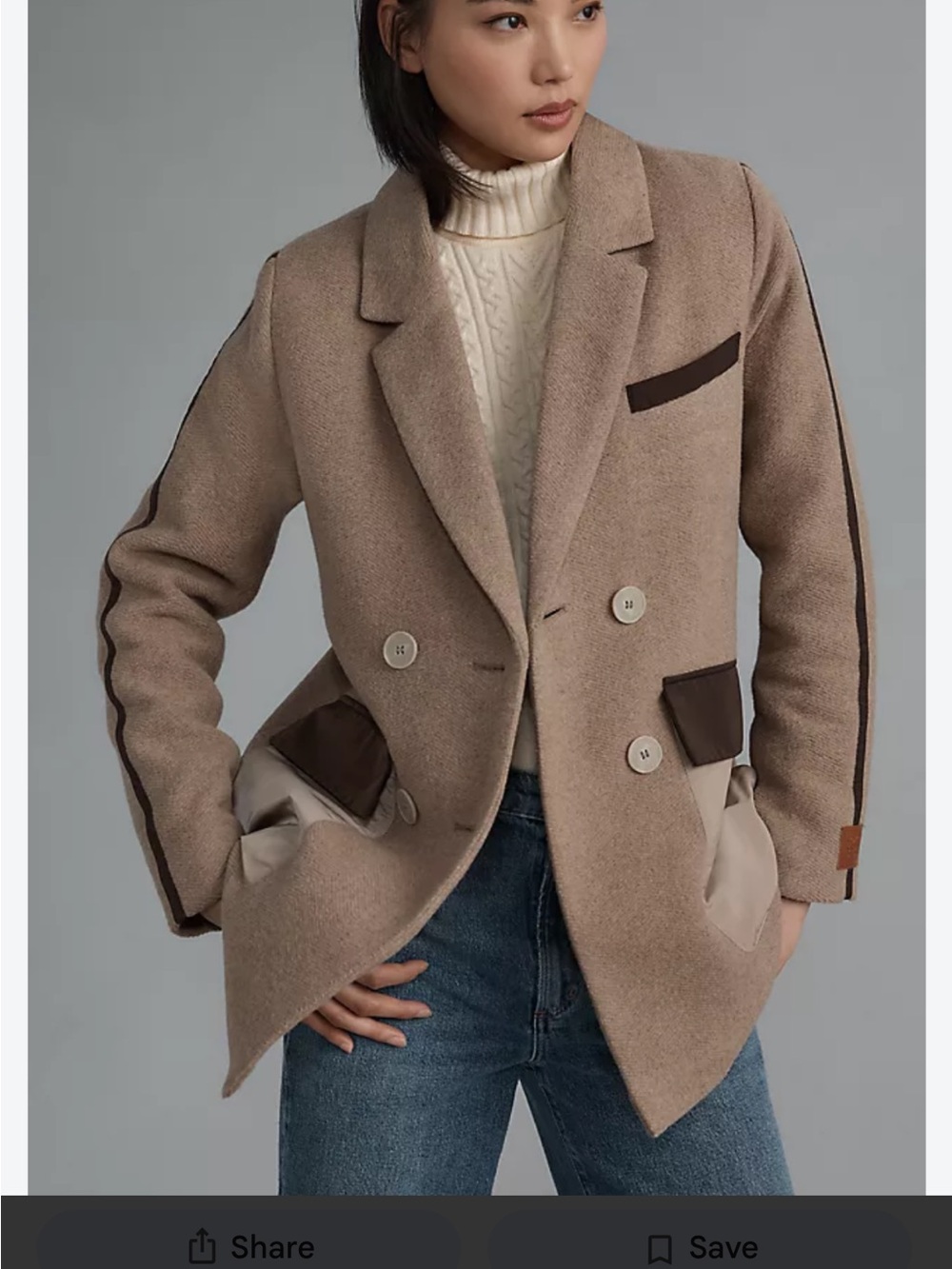 Scotch & Soda Taupe Removable Hood Double-Breasted Coat - Picture 4 of 13